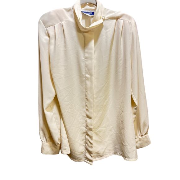 Vintage Pendelton Cream Mock Neck Button Blouse Size 10 - Picture 1 of 11